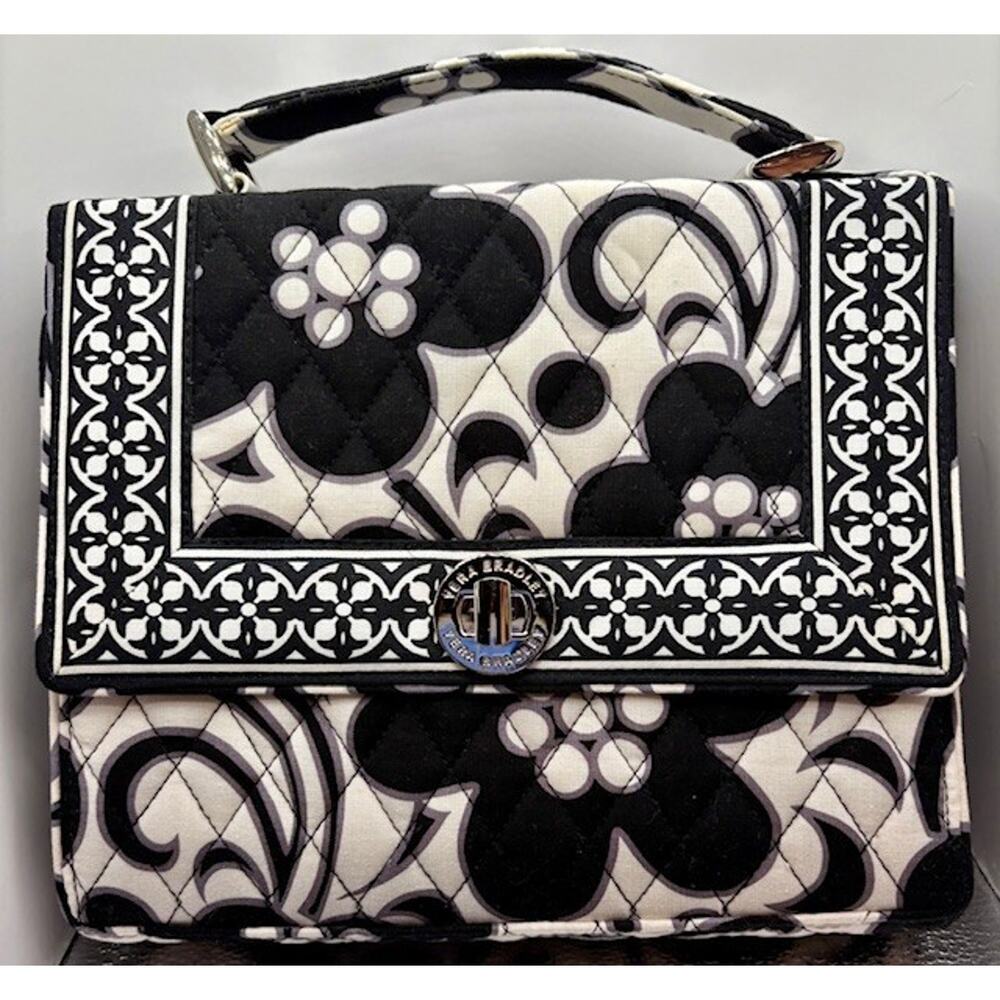 Vera Bradley Julia Satchel in Night & Day w/ Crossbody Strap Black and White NEW